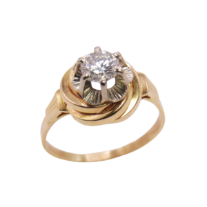 Bague Ancienne Or Jaune 18k Diamant Chaton Illusion