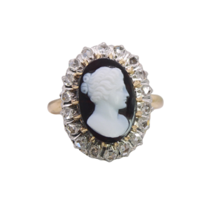 Bague Camée et Diamants Or Jaune 18k
