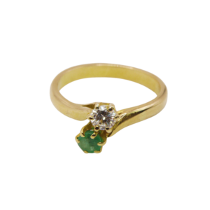 Bague Toi & Moi Or Jaune 18k Diamant et Emeraude