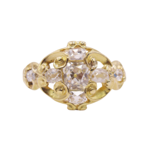 Bague Dôme Rétro Or Jaune 18k Diamants Coussins