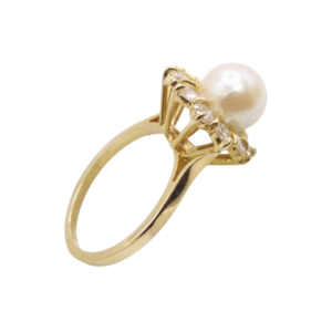 Bague Marguerite Perle et Diamants Or Jaune 18k