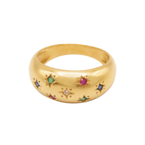 Bague Or Jaune 18k Jonc Diamant, Rubis, Saphir, Emeraude