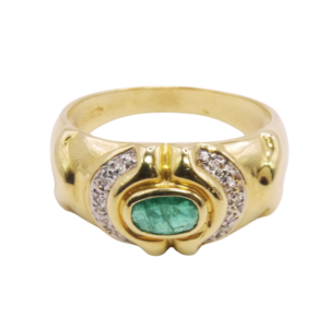 Bague Or Jaune 18k style Jonc Emeraude et Diamants