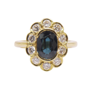 Bague Marguerite Or Jaune 18k Saphir et Diamants