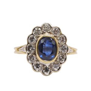 Bague Marguerite Or Jaune 18k Saphir et Diamants
