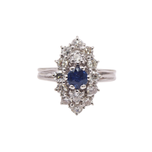 Bague Marquise Or Blanc 18k Saphir et Diamants