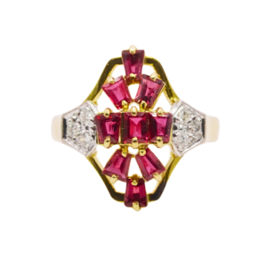 Bague Or Jaune 18k Marquise Rubis et Diamants
