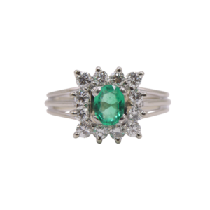 Bague Or Blanc 18k Emeraude et Diamants