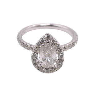 Bague Or Blanc 18k Diamant Poire et entourage Diamants