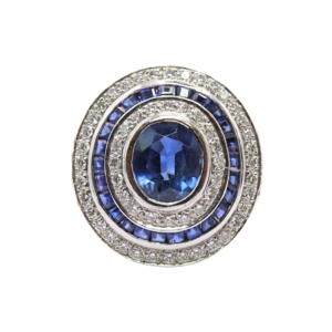 Bague Or Blanc 18k Saphir entourage Diamants