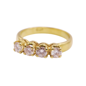 Bague Or Jaune 18k, 4 Diamants Sertis Griffes