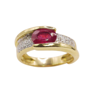 Bague Or Jaune 18k Rubis et Pavage Diamants