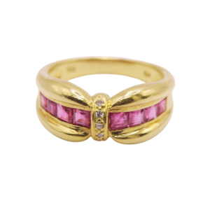 Bague Or Jaune 18k Rubis et Diamants