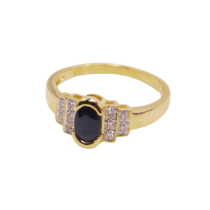 Bague Saphir et Pavage Diamants Or Jaune 18k