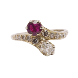 Bague Toi & Moi Or blanc 18k Rubis et Diamants