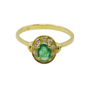 Bague Or Jaune 18k Emeraude et Diamants