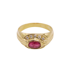Bague style Jonc Or Jaune 18k Rubis et Diamants