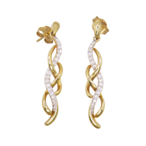Boucles d'oreilles Pendantes Tréssée en Or Jaune 18k et Diamants