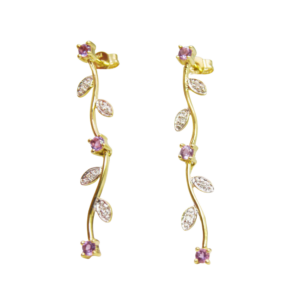 Boucles d'oreilles pendantes Or Jaune 18k Amethyste et Diamants