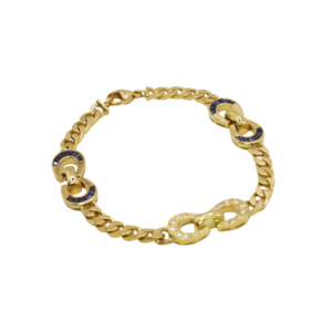 Bracelet Gourmette Or Jaune 18k Diamants et Saphirs