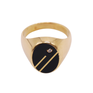 Chevalière Or Jaune 18k Diamant et Onyx