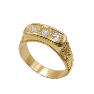 Chevalière Texturée Or Jaune 18k Diamants